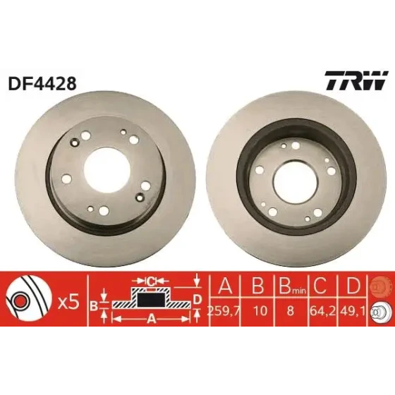 TRW Arka Fren Diski – DF4428 / OEM 42510SEAE50 ürün görseli