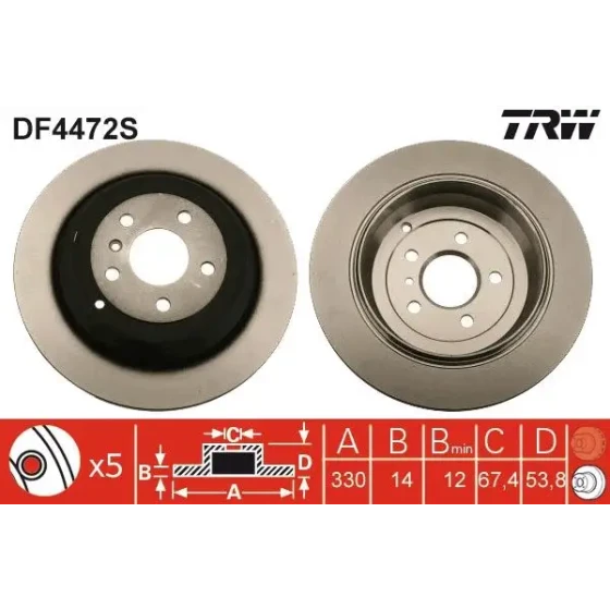 TRW Arka Fren Diski – DF4472S / OEM A1644231212 ürün görseli