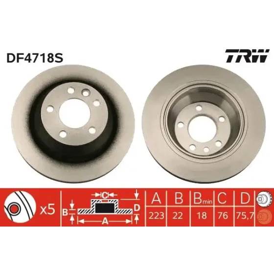 TRW Arka Fren Diski – DF4718S / OEM 7L6615601G ürün görseli