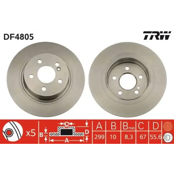 TRW Arka Fren Diski – DF4805 / OEM A2044230912 ürün görseli