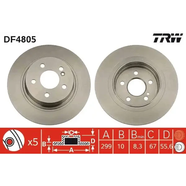 TRW Arka Fren Diski – DF4805 / OEM A2044230912
