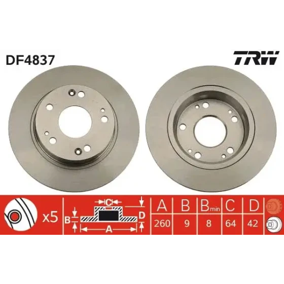 TRW Arka Fren Diski – DF4837 ürün görseli