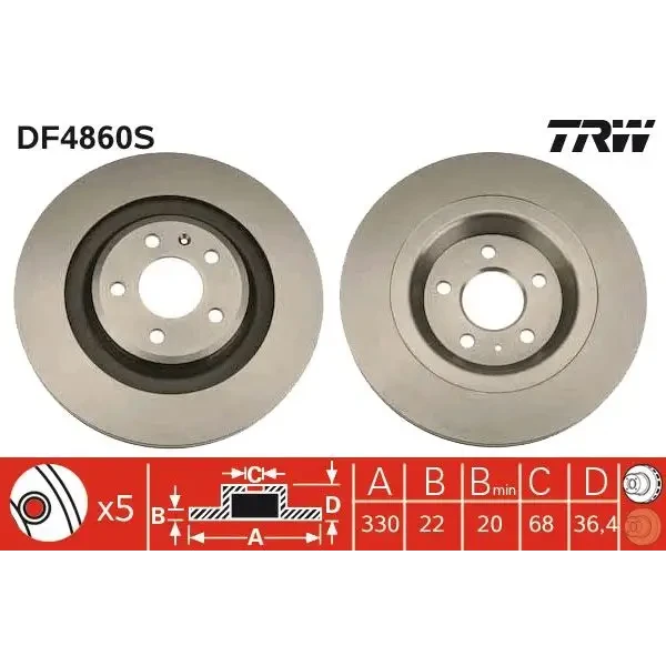 TRW Arka Fren Diski – DF4860S / OEM 8K0615601C