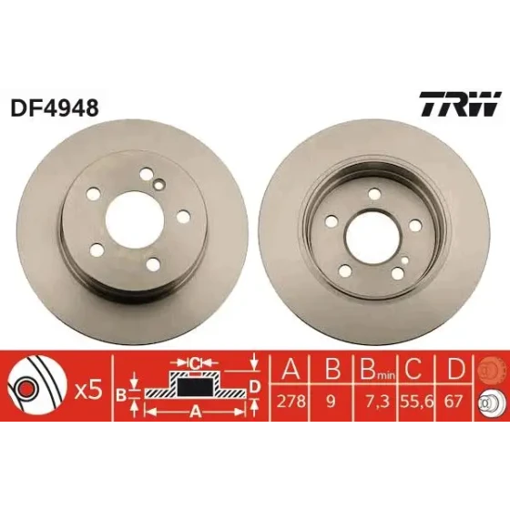 TRW Arka Fren Diski – DF4948 / OEM A0423131207 ürün görseli