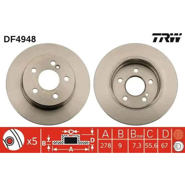 TRW Arka Fren Diski – DF4948 / OEM A0423131207