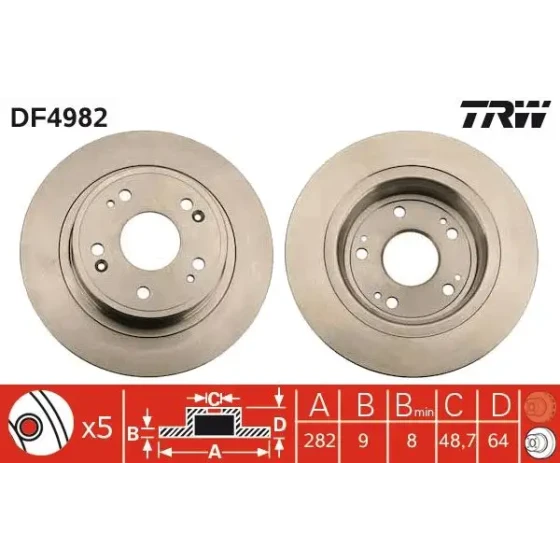 TRW Arka Fren Diski – DF4982 / OEM 42510TA0A01 ürün görseli