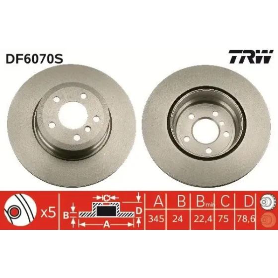 TRW Arka Fren Diski – DF6070S / OEM 34216793246 ürün görseli