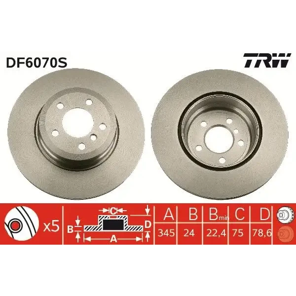 TRW Arka Fren Diski – DF6070S / OEM 34216793246