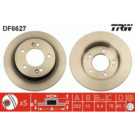 TRW Arka Fren Diski – DF6627 / OEM 58411A6300 ürün görseli