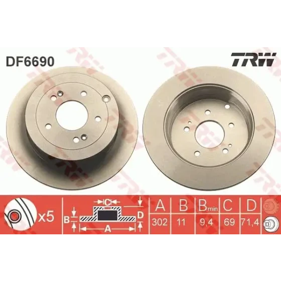 TRW Arka Fren Diski – DF6690 / OEM 584112B000 ürün görseli