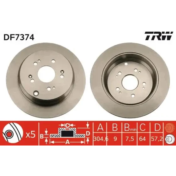 TRW Arka Fren Diski – DF7374 ürün görseli
