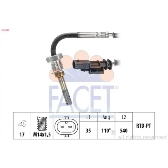 Facet Egzoz Sıcaklık Sensörü – 22.0343 / OEM 31480180 ürün görseli