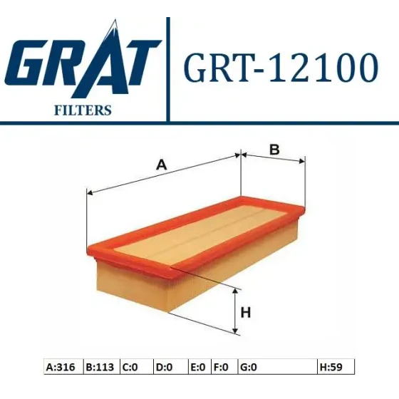 GRAT Hava Filtresi – 12100 / OEM 1444TJ ürün görseli