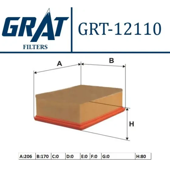 GRAT Hava Filtresi – 12110 / OEM 1444G9 ürün görseli