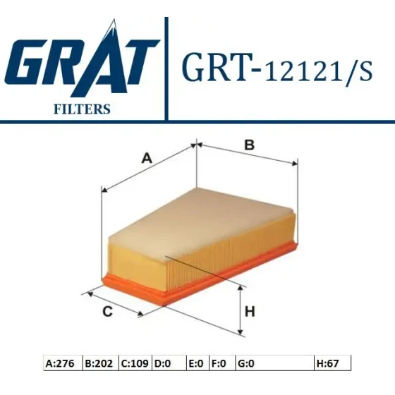 GRAT Hava Filtresi – 12121S / OEM 1444J0 ürün görseli