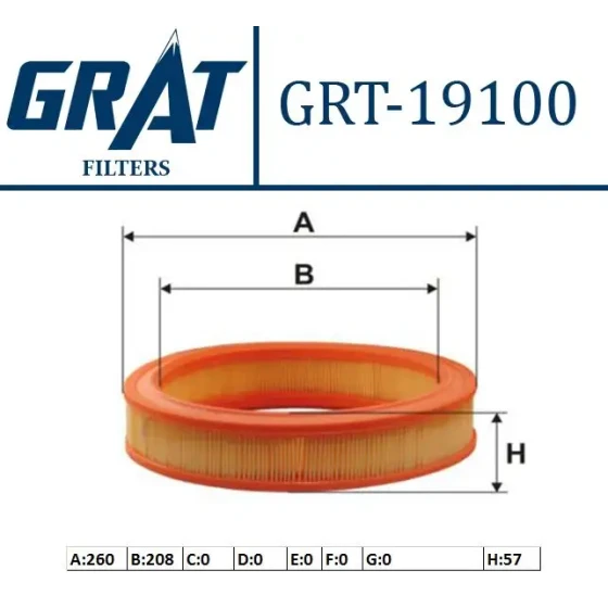 GRAT Hava Filtresi – 19100 / OEM 115946201 ürün görseli