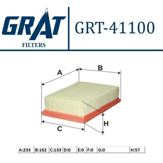 GRAT Hava Filtresi – 41100 / OEM 165466131R ürün görseli