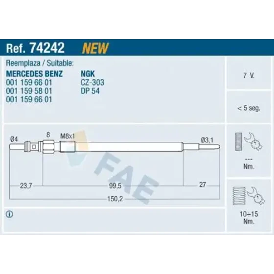 FAE Kızdırma Bujisi – 74242 / OEM A0011595801 ürün görseli