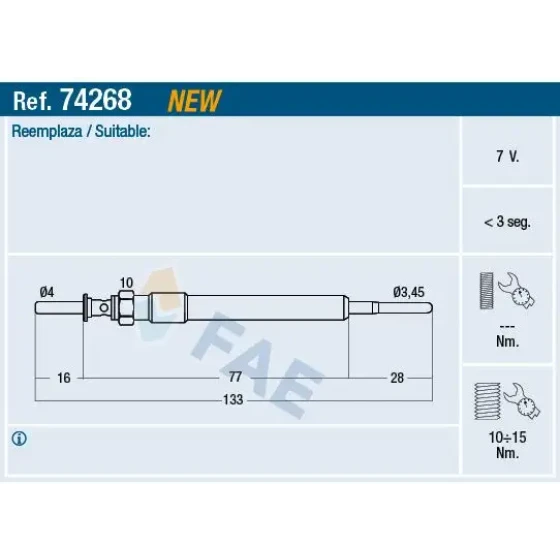 FAE Kızdırma Bujisi – 74268 / OEM 12237803368 ürün görseli