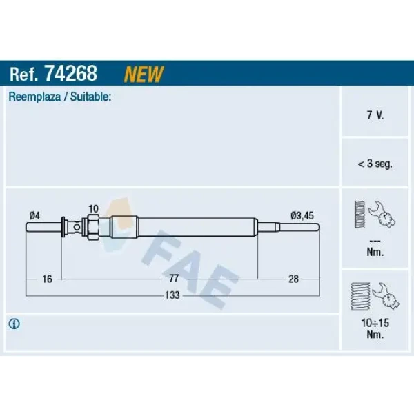 FAE Kızdırma Bujisi – 74268 / OEM 12237803368