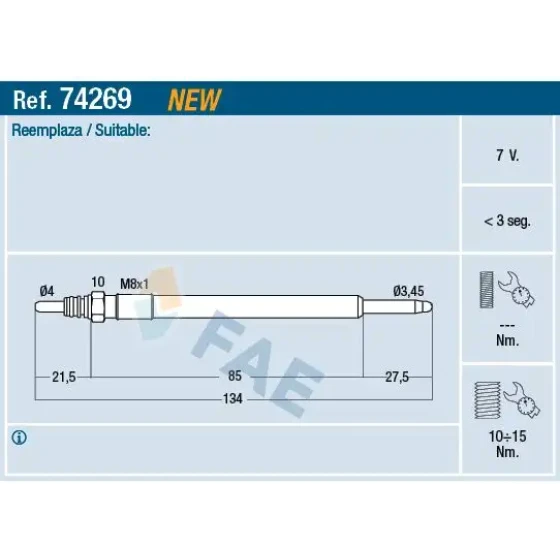 FAE Kızdırma Bujisi – 74269 / OEM 46072020F ürün görseli