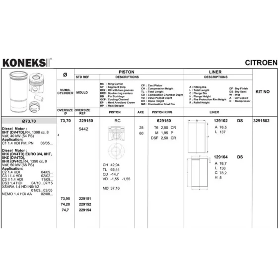 Koneks Motor Segmanı (STD) – 629150 / OEM 800046040000 ürün görseli
