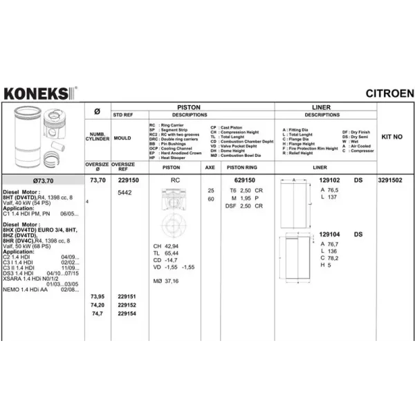 Koneks Motor Segmanı (STD) – 629150 / OEM 800046040000
