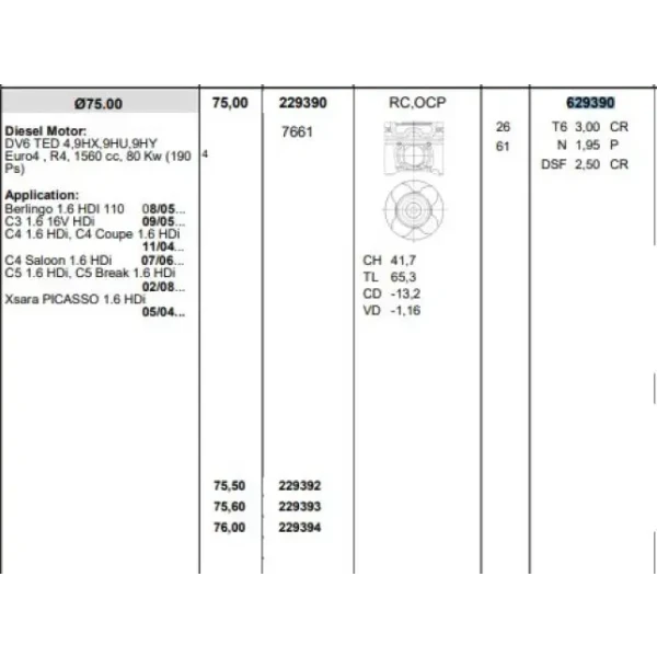Koneks Motor Segmanı (STD) – 629390 / OEM 0640W8