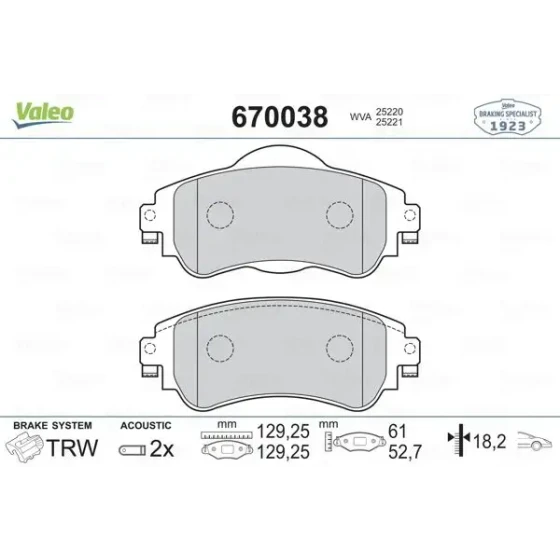 Valeo Ön Fren Balatası – 670038 / OEM 1617273280 ürün görseli