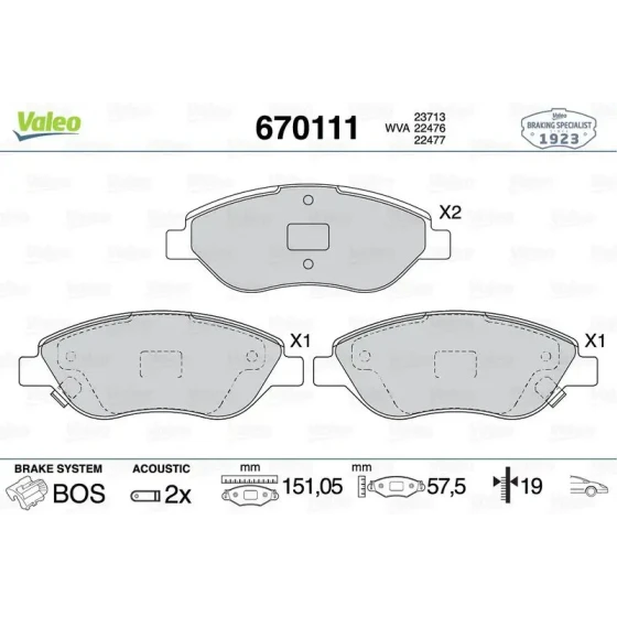 Valeo Ön Fren Balatası – 670111 / OEM 77368553 ürün görseli