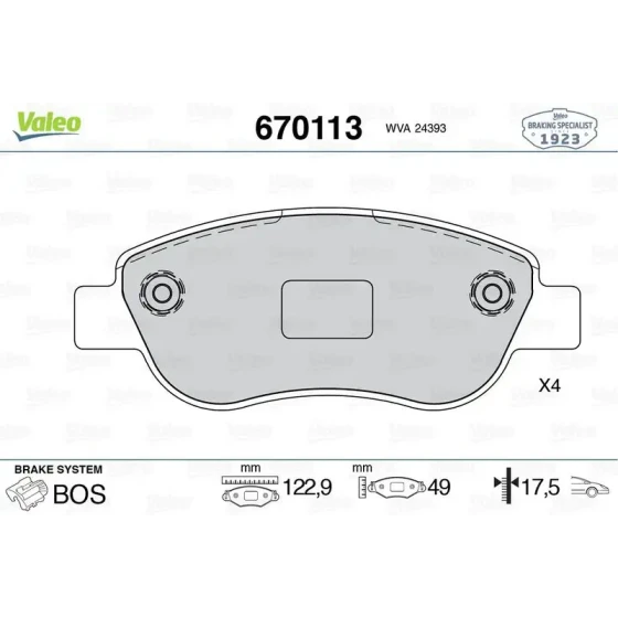 Valeo Ön Fren Balatası – 670113 / OEM 98845340 ürün görseli