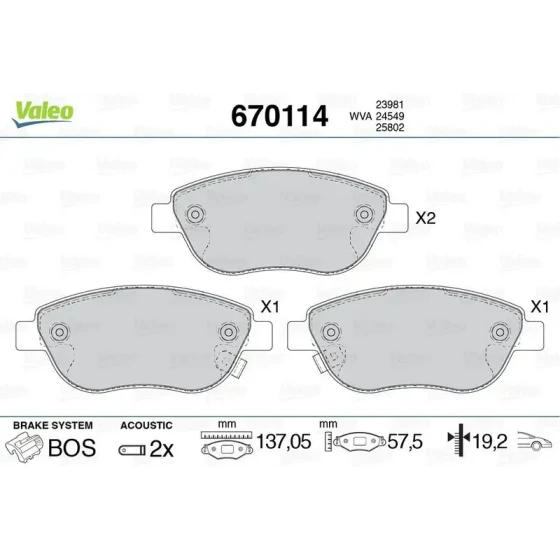 Valeo Ön Fren Balatası – 670114 / OEM 77366534 ürün görseli