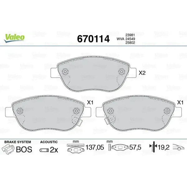 Valeo Ön Fren Balatası – 670114 / OEM 77366534