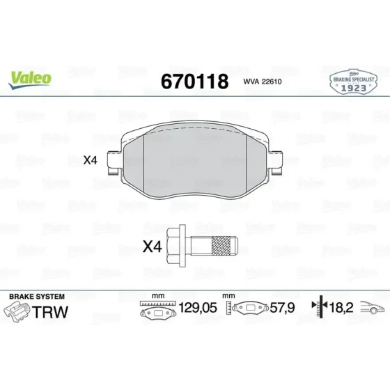Valeo Ön Fren Balatası – 670118 / OEM 410605929R ürün görseli