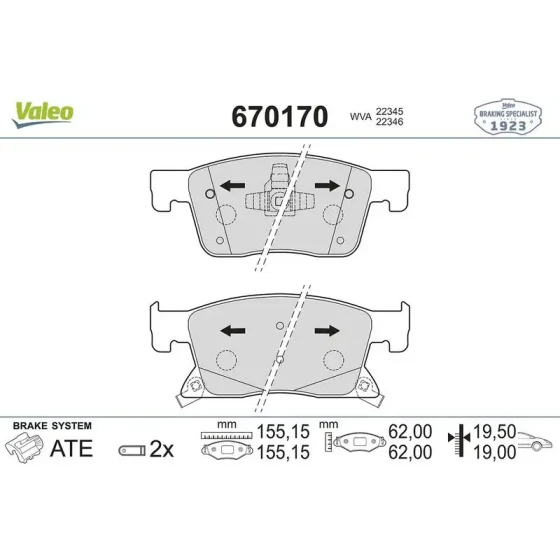 Valeo Ön Fren Balatası – 670170 / OEM 95526567 ürün görseli