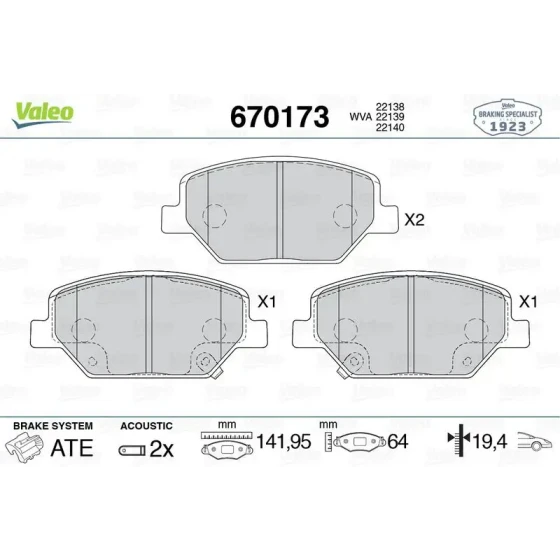 Valeo Ön Fren Balatası – 670173 / OEM 84120877 ürün görseli