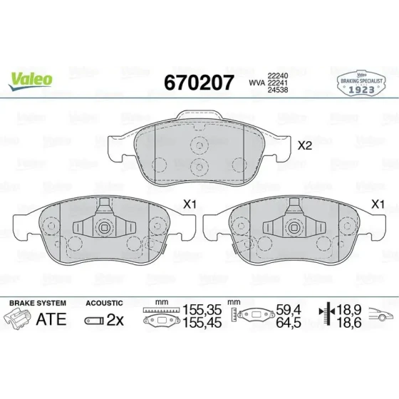 Valeo Ön Fren Balatası – 670207 / OEM 77367369 ürün görseli