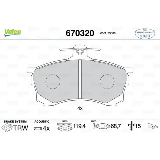 Valeo Ön Fren Balatası – 670320 / OEM MR290240 ürün görseli