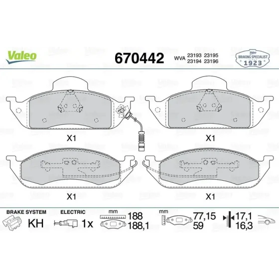 Valeo Ön Fren Balatası – 670442 / OEM A1634200320 ürün görseli