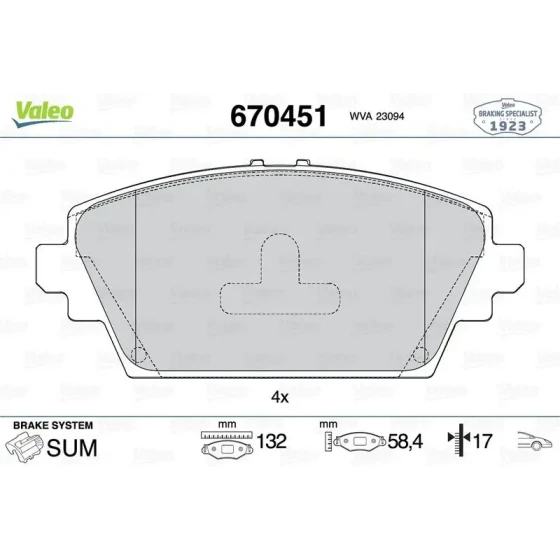 Valeo Ön Fren Balatası – 670451 / OEM 410604U127 ürün görseli