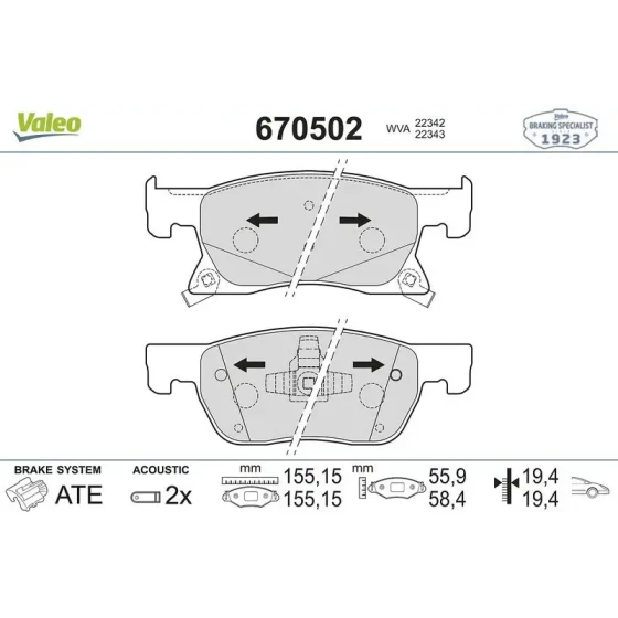Valeo Ön Fren Balatası – 670502 / OEM 39103797 ürün görseli