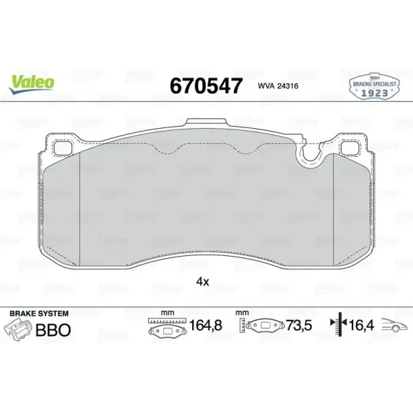 Valeo Ön Fren Balatası – 670547 / OEM 34116784807