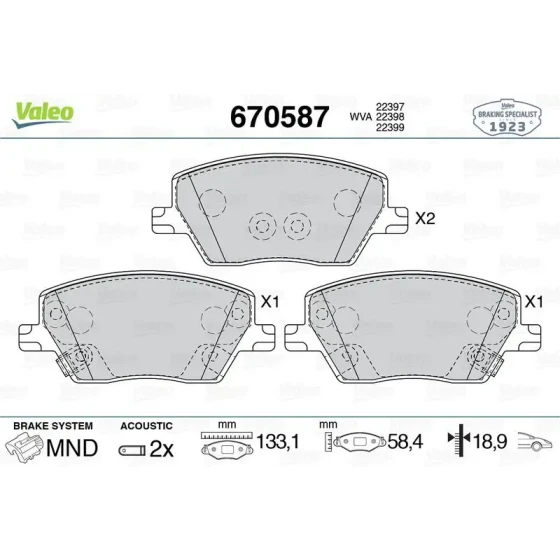 Valeo Ön Fren Balatası – 670587 / OEM 77367910 ürün görseli