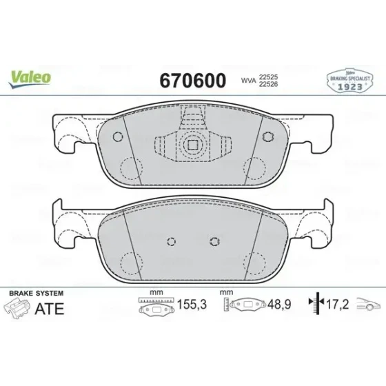 Valeo Ön Fren Balatası – 670600 / OEM 410605536R ürün görseli