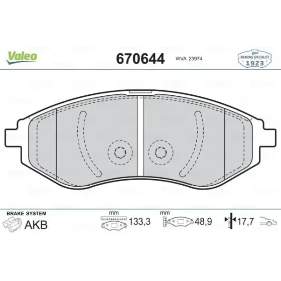 Valeo Ön Fren Balatası – 670644 / OEM 96534653 ürün görseli