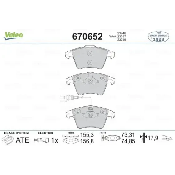 Valeo Ön Fren Balatası – 670652 / OEM 7H0698151E ürün görseli