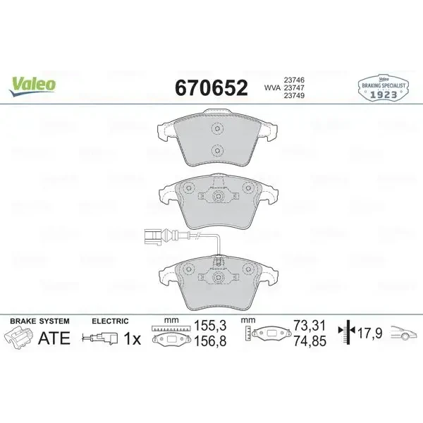 Valeo Ön Fren Balatası – 670652 / OEM 7H0698151E