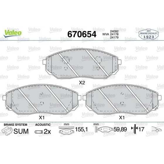 Valeo Ön Fren Balatası – 670654 / OEM 581013EE01 ürün görseli