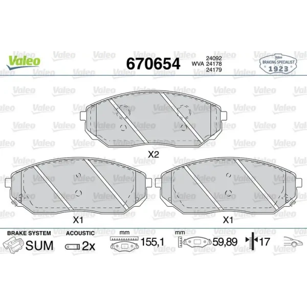 Valeo Ön Fren Balatası – 670654 / OEM 581013EE01
