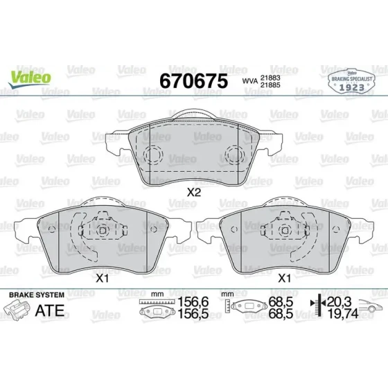 Valeo Ön Fren Balatası – 670675 / OEM 7D0698151E ürün görseli
